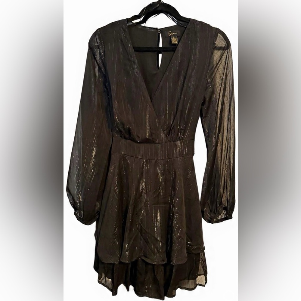NWOT- Japna- Metallic Tiered Ruffle Mini Dress- Large